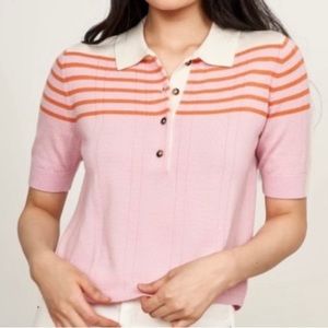 La Ligne short sleeve striped merino wool polo sweater size small